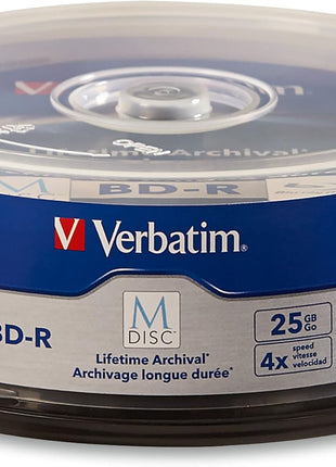 Verbatim M DISC BD-R 25GB 4X with Branded Surface Blank Blu-Ray Recordable Media – 25pk Spindle