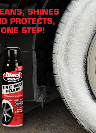 Black Magic 800002220 Tire Wet Foam, 18 oz. - Specially Formulated Thick Tire Spray Foam Clings to Tires to Dissolve and Clean Dirt While Shining and Protecting All In One Step