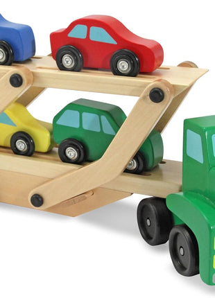 Melissa & Doug Car Carrier Truck and Cars Wooden Toy Set with 1 Truck and 4 Cars 5.75inch x 12inch x 3inch