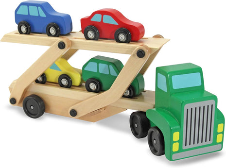 Melissa & Doug Car Carrier Truck and Cars Wooden Toy Set with 1 Truck and 4 Cars 5.75inch x 12inch x 3inch