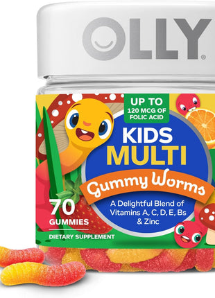 OLLY Kids Multivitamin Gummy, Overall Health and Immune Support,* Vitamins and Minerals A, C, D, E, Bs and Zinc, Kids Chewable Supplement, Sour Fruity Punch Flavored, 70 or 35 Day Supply - 70 Count