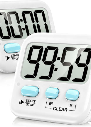 2 Pack Digital Timer for Kids Classroom Kitchen Timers for Cooking | w/ Battery, Easy to View, Alarm, Mute Mode, Count Down/Up, Magnetic, Kickstand, Hanging, Classroom Timer for Teacher Supplies