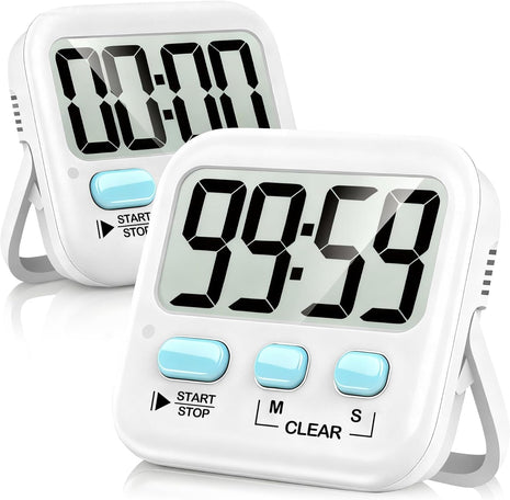 2 Pack Digital Timer for Kids Classroom Kitchen Timers for Cooking | w/ Battery, Easy to View, Alarm, Mute Mode, Count Down/Up, Magnetic, Kickstand, Hanging, Classroom Timer for Teacher Supplies