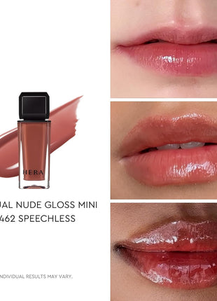 HERA Sensual Nude Lip Gloss Mini Duo #462 SPEECHLESS + #380 CHERISH | Volumizing Sheer & Glossy Finish, Non-sticky, Moisturizing and Hydrating, Signature Shades, Mini Size Duo for Gift, 0.07 oz.× 2EA