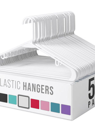 Plastic Hangers 50 Pack White - Clothes Hangers - Makes The Perfect Coat Hanger and General Space Saving Clothes Hangers for Closet - Percheros Ganchos para Colgar Ropa Hangars