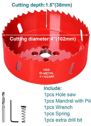 4 Inch / 102mm Hole Saw for Wood, Plastic Board, Ceiling,Drywall, and Metal Sheet - HSS Bi-Metal Hole Cutter with Pilot Drill Bit