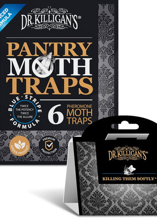 Dr. Killigan's Premium Double Potent Pantry Moth Traps with Pheromones Prime, Sticky Indian Meal Moth Traps for Kitchen, How to Get Rid of Moths in House (6 Pack, Black)