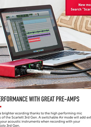 Focusrite Scarlett Solo 3rd Gen USB Audio Interface for Guitarists, Vocalists, Podcasters or Producers to record and playback studio quality sound