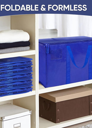 TICONN 6 Pack Extra Large Moving Bags Heavy Duty with Zippers & Carrying Handles, Durable Storage Bags Moving Boxes for Closet Organizers and Storage (6 Pack, Blue)