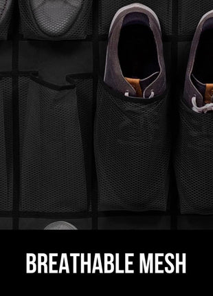 GORILLA GRIP Over the Door Shoe Organizer, 24 Large Breathable Mesh Pockets, Space Saving Hanging Storage Holder, Closet Rack Hanger Holds Up to 40 lbs, Hangs on Closets for Shoes, Accessories, Black