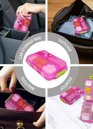 Pill Organizer with Medicine Labels Travel Daily Pill Container Mini Medication Organizer Storage Pill Organizer Travel Essentials Pill Case 7 Day (Pink & 161 Lables)