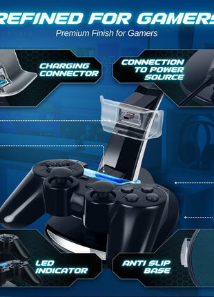 TNP Compatible with PS3 Controller Charger Stand for Sony Playstation 3 Controller compatible with Dualshock 3 Charging, 2 Tier Docking Station Stand and 2 USB PS3 Cable ports with LED Indicators