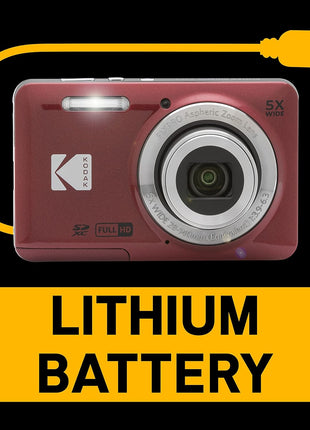 KODAK PIXPRO FZ55-RD 16MP Digital Camera 5X Optical Zoom 28mm Wide Angle 1080P Full HD Video 2.7 inch LCD Vlogging Camera (Red) Packaging May Vary