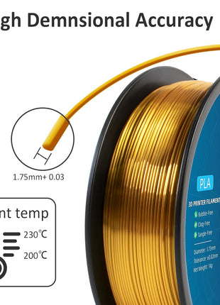 Geeetech Silk PLA Filament 1.75mm for 3D Printer, Metal-Like Shiny Consumables 1kg (2.2lbs) 1 Spool, Dimensional Accuracy +/- 0.02 mm, Metallic Gold Silk Filament