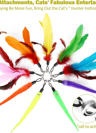 Cat Toys for Indoor Cats, Interactive Cat Toy 2PCS Retractable Wand Toy and 9PCS Cat Feather Toys Refills, Funny Kitten Toys Cat Fishing Pole Toy for Bored Indoor Cats Chase and Exercise