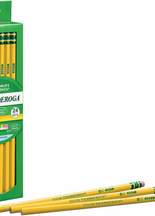 Ticonderoga Wood-Cased Pencils, Unsharpened, 2 HB Soft, Yellow, 24 Count