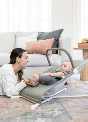 Baby Delight Highland Baby Bouncer, Sage Tweed | For Infants 0 – 6 Months, 3-Position Recline, Adjustable 3-Point Harness, Secure Locking Mechanism, Folds Flat