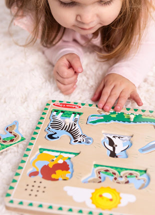 Melissa & Doug Zoo Animals Sound Puzzle – 8-Piece Wooden Peg Puzzle with Light-Activated Sounds, Music Learning Toy for Toddlers and Preschoolers Ages 2+