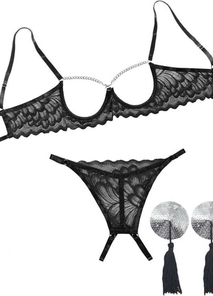 Lilosy Women's Sexy Underwire Floral Lace Sheer Bachelorette Lingerie Set See Through Bra and Panty 2 Piece Red Medium