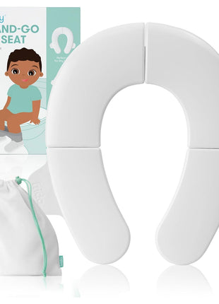 Frida Baby Fold-and-Go Portable Potty Seat for Toilet, Foldable Travel Potty Seat for Toddler, Fits Round & Oval Toilets, Non-Slip Base, Handles, Includes Free Travel Bag
