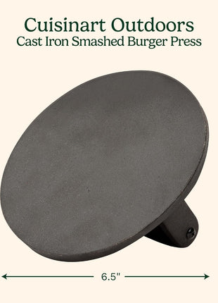 Cuisinart 6.5 inch Cast Iron Smashed Burger Press, Round Flat Edge Grill Press for Crispy Smash Burgers, Burger Tool for Grill and Griddle Accessories, for BBQs and Tailgates