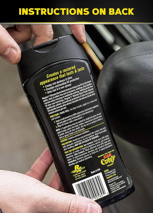 Meguiar's Ultimate Black Plastic Restorer, Durable Car Restorer for Faded Black Plastic, Vinyl, and Rubber, Restores Deep Color and Shine, for Car Guys, 12 Oz