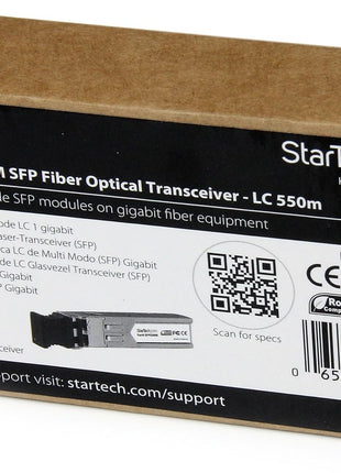 StarTech.com MSA Uncoded Compatible SFP Module - 1000BASE-SX - 1GbE Multi Mode Fiber (MMF) Optic Transceiver - 1GE Gigabit Ethernet SFP - LC 550m - 850nm - DDM, TAA (SFPSXMM)
