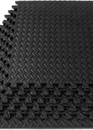 ProsourceFit Puzzle Exercise Mat 1⁄2 in, EVA Interlocking Foam Floor Tiles for Home Gym, Mat for Home Workout Equipment, Floor Padding for Kids, Black, 24 in x 24 in x 1⁄2 in, 24 Sq Ft - 6 Tiles