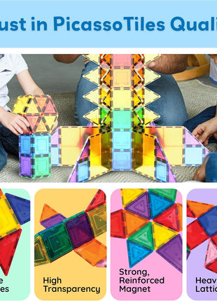 PicassoTiles 100 Piece Set 100Pcs Magnet Building Tiles Clear Magnetic 3D Building Blocks Construction Playboards, Creativity Beyond Imagination, Inspirational, Recreational, Educational Conventional