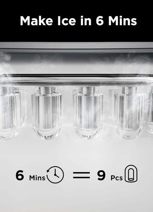 Silonn Ice Maker Countertop, 9 Cubes Ready in 6 Mins, 26lbs in 24Hrs, Self-Cleaning Ice Machine with Ice Scoop and Basket, 2 Sizes of Bullet Ice for Home Kitchen Office Bar Party
