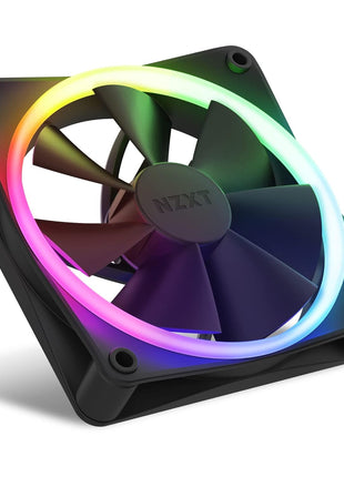 NZXT F120 RGB - 120mm PWM RGB PC Case Fan - Black | 120mm PWM RGB fan with advanced lighting customization and whisper-quiet cooling. CAM-compatible lighting.