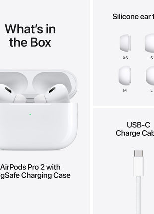 Apple AirPods Pro 2 Wireless Earbuds, Active Noise Cancellation, Hearing Aid Feature, Bluetooth Headphones, Transparency, Personalized Spatial Audio, High-Fidelity Sound, H2 Chip, USB-C Charging