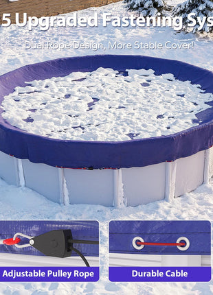24 FT Round Pool Cover, [ 2025 Upgraded ] Above Ground Pool Cover, Heavy Duty Winter Pool Cover, Cold and UV Resistant, Cable and Pulley System