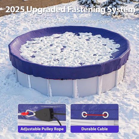 24 FT Round Pool Cover, [ 2025 Upgraded ] Above Ground Pool Cover, Heavy Duty Winter Pool Cover, Cold and UV Resistant, Cable and Pulley System