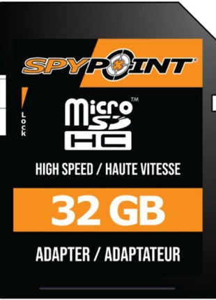 SPYPOINT 32GB Micro SD Memory Card Trail for Cameras | Adapter Media Storage for Trail and Game Cameras Designed | Used in Hunting and Trail Cams (Class 10 Speed)