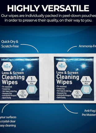 MED PRIDE Anti-Fog Lens and Screen Cleaning Wipes for Eyeglasses, Touch Screens, Premoistened, Anti-Static, Quick-Dry (200 200 Count (Pack of 1))