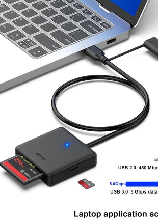 Memory Card Reader, BENFEI 4in1 USB 3.0 and USB-C to SD Micro SD MS CF Card Reader Adapter, 4 Cards Simultaneously Read and Write, Compatible with iPhone 15 Series, MacBook Pro/Air 2023, and More