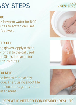 Love Lori Foot Callus Remover Gel Extra Strength Pedicure Tool for Feet 6oz | Quickly, easily, softens and removes dead, hard skin on heels & feet; salon-quality pedicure results at home