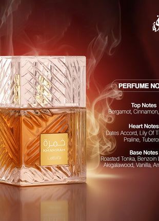 Lattafa Khamrah - Vanilla, Warm Spicy, Amber, Cinnamon - Eau de Parfum Long-Lasting Fragrance for Unisex, 3.40 Ounce / 100 ml