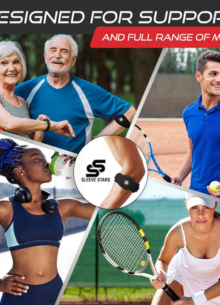 Sleeve Stars Tennis Elbow Brace for Men & Women, Elbow Brace for Tendonitis, Tennis Elbow Strap, Golfers Elbow Brace, Elbow Support Wrap for Tennis Elbow Relief, Fits 9"-23" (Single/Black)