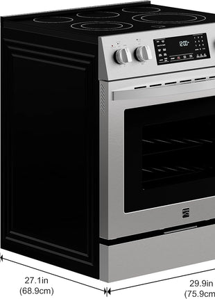 Kenmore Front Control Electric Range Oven with 5 Cooktop Elements with 7 Cooking Power Options, True Convection, Steam and Self Clean, Freestanding Oven, 4.8 cu. ft. Capacity Stainless Steel