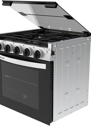 RV 3-Burner Drop-In Gas Range 21 inch ??Propane-Powered RV Stove with Oven, Black with Stainless Steel Accents, LED Knobs, Easy-Clean Oven, CSA Certified, GR-21BTC