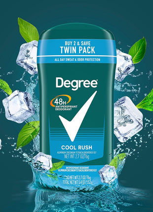 Degree Men Original Antiperspirant Deodorant Cool Rush Twin Pack 48-Hour Sweat & Odor Protection Antiperspirant For Men 2.7 oz
