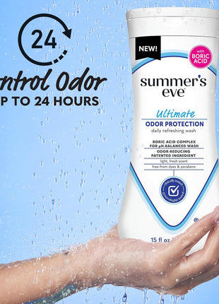 Summer's Eve Feminine Wash, Ultimate Odor Protection, Boric Acid, 15 Fl Oz