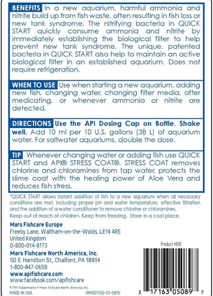 API QUICK START Freshwater and Saltwater Aquarium Nitrifying Bacteria 16-Ounce Bottle