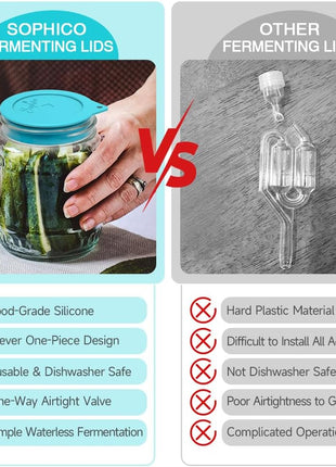 Sophico Silicone Fermenting Lids, Waterless Airlock Fermentation Tops Mason Jar Lid Fermenter Caps for Pickles, Kimchi, and Fermented Probiotic Food   4 Pack, Wide Mouth (Jars Not Included)