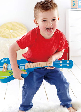 Hape Kid's Wooden Toy Ukulele | 21 Inch Wooden Ukulele Musical Instrument with Vibrant Sound and Tunable Nylon Strings for Children, Blue