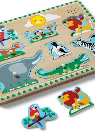 Melissa & Doug Zoo Animals Sound Puzzle – 8-Piece Wooden Peg Puzzle with Light-Activated Sounds, Music Learning Toy for Toddlers and Preschoolers Ages 2+