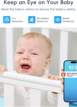 Baby Monitor with Camera and Audio, 2K HD Smart Video Baby Camera WiFi 5inch Screen, Night Vision, Temp Humidity Sensor, 2 Way Talk, Lullaby, Sleep Mode, Cry Detection, 1000ft Range, App Control