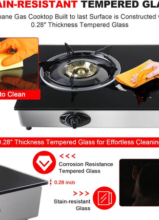 forimo Propane Gas Cooktop 2 Burners Gas Stove portable Tempered Glass Double Burners Stove Auto Ignition Camping Double Burner LPG for RV,Apartments,Outdoor